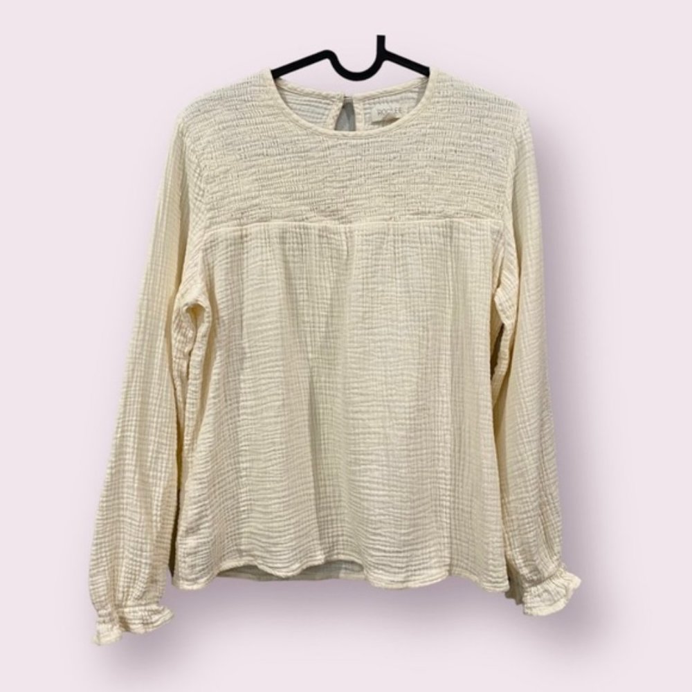 Roolee Smocked Long Sleeve Blouse Cream Size Small